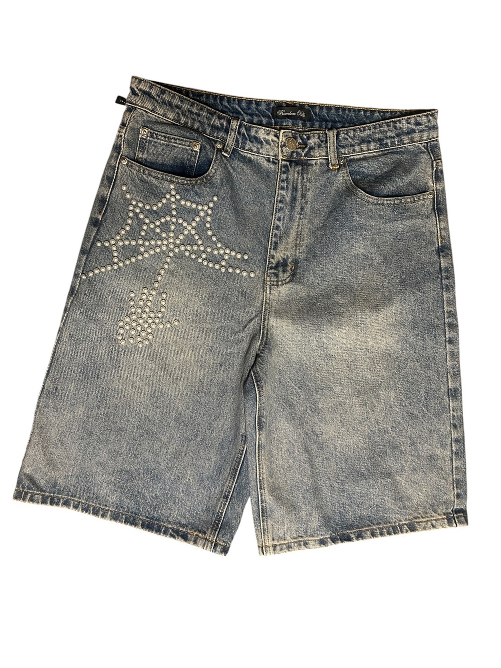 NWT Boredom Kills Pearl Spider Denim Jorts Size 36
